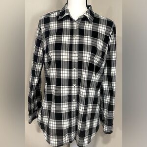 Talbots white and black plaid cotton blouse